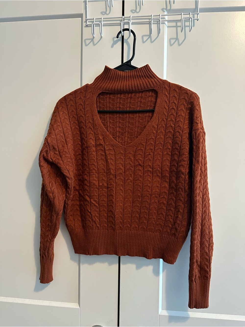 Women’s Cable Knit Mock Neck Sweater - Rust